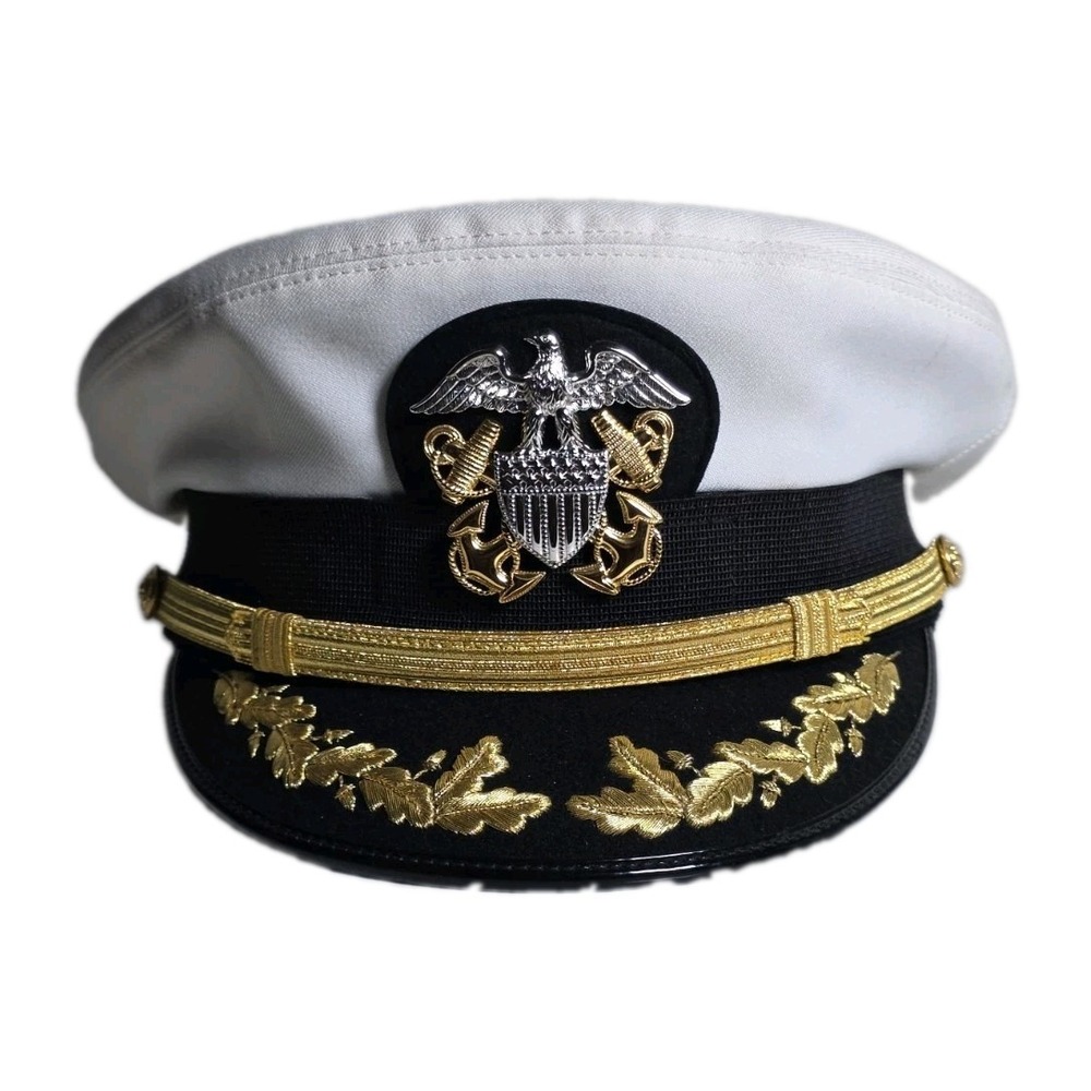 Us Navy Officer Visor Cap, US Navy Commander captain Rank Cap in White Cotton - Picture 2 of 12